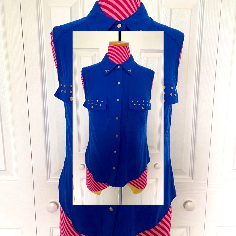 Royal Blue Sleeveless Button Down Top